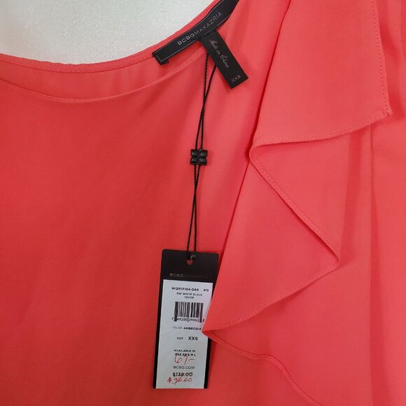 BCBGMaxAzria-Women's 'Lana' One Shoulder Draped Chiffon Blouse-Size XXS Ambrosia - Picture 12 of 14